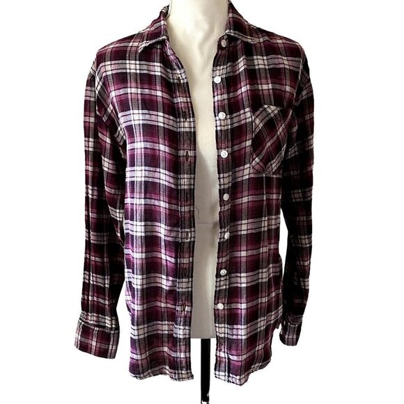 American Eagle Outfitters Boyfriend Fit Madras Pattern Button Down Shirt | Size - Picture 1 of 7